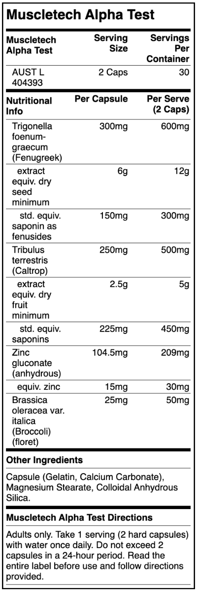 MuscleTech Alpha Test 60ct (AUS) - Image 2