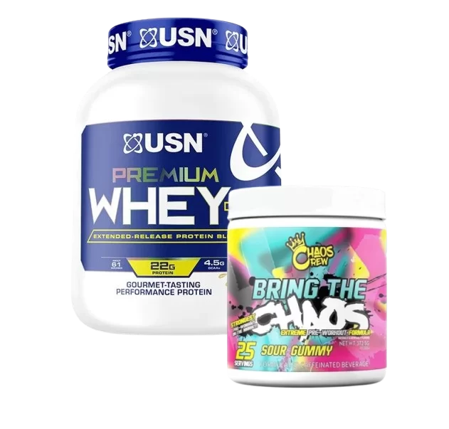 Combo Deal: USN Premium Whey 5lb and Chaos Preworkout