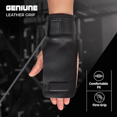 XTRIM Natural Leather Grips with Wrist Support for Palm &  Wrist Protection - Image 2