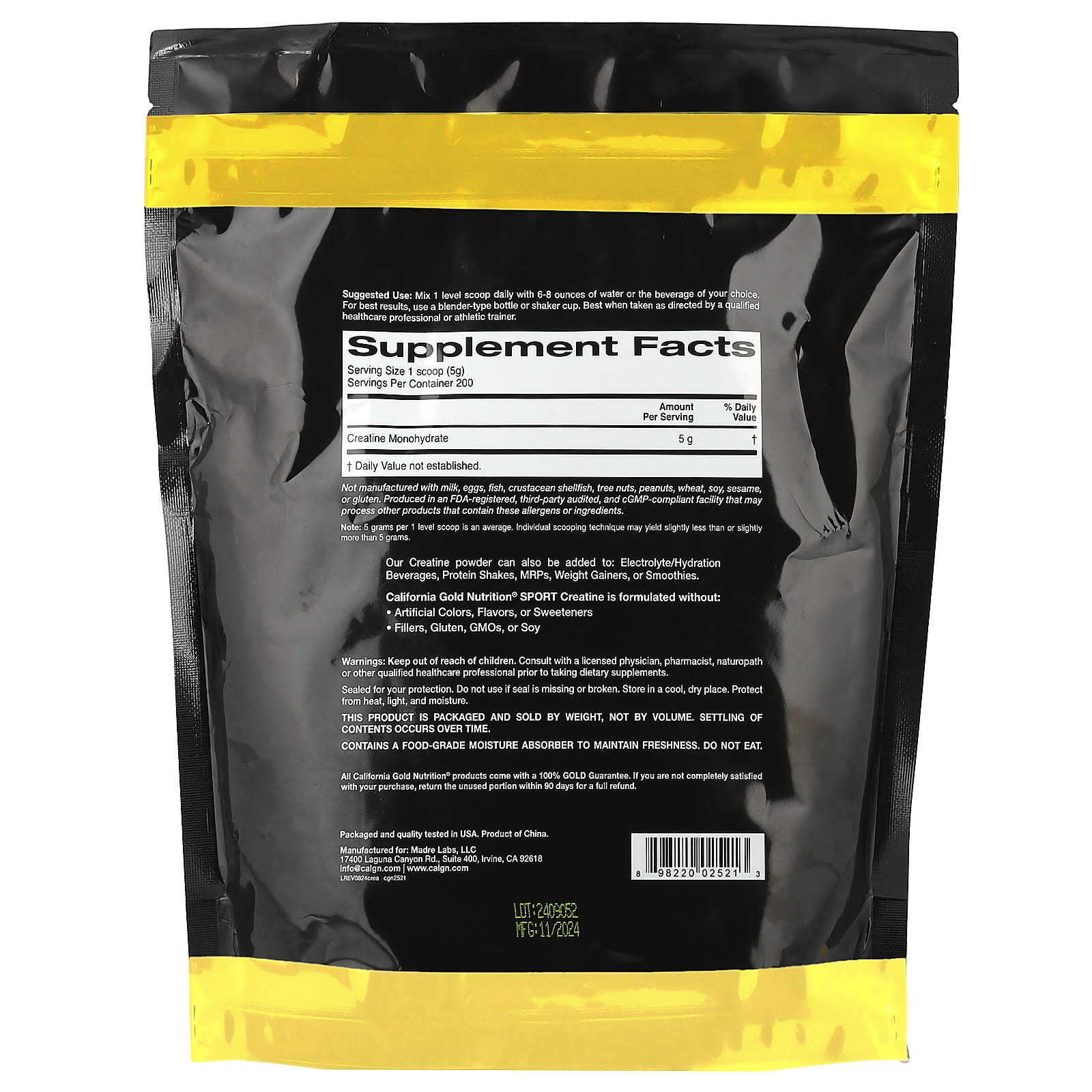 California Gold Nutrition, Sport, Creatine Monohydrate - Image 2