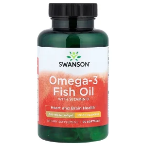 Swanson, Omega-3 Fish Oil with Vitamin D, Lemon, 60 Softgels