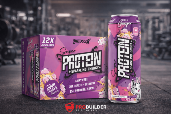 Nexus Super Protein sparkling energy drink with 15g protein in gym setting
