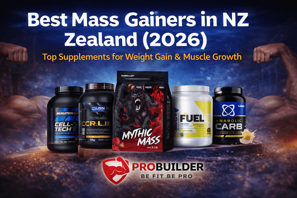 Best mass gainer supplements in New Zealand 2026 including USN, MuscleTech and Mythic Mass by ProBuilder NZ