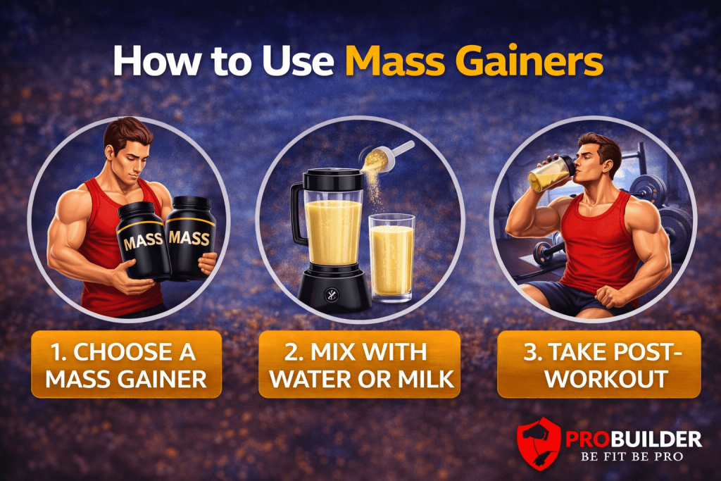 How to use mass gainer steps choose mix and take post workout ProBuilder NZ