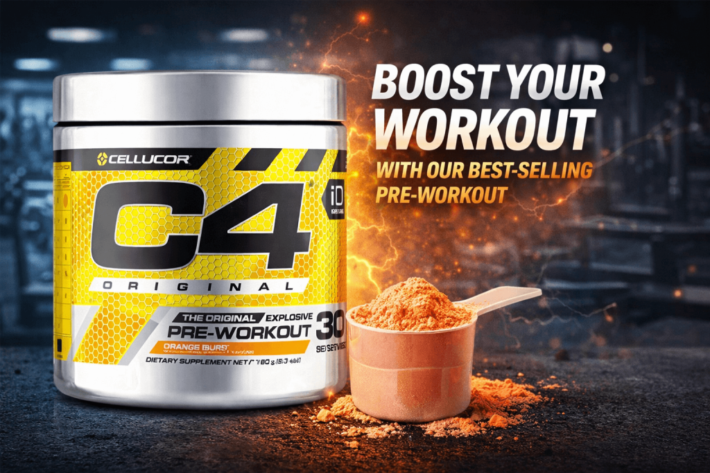 Cellucor C4 Original pre workout supplement with scoop powder used before gym workout
