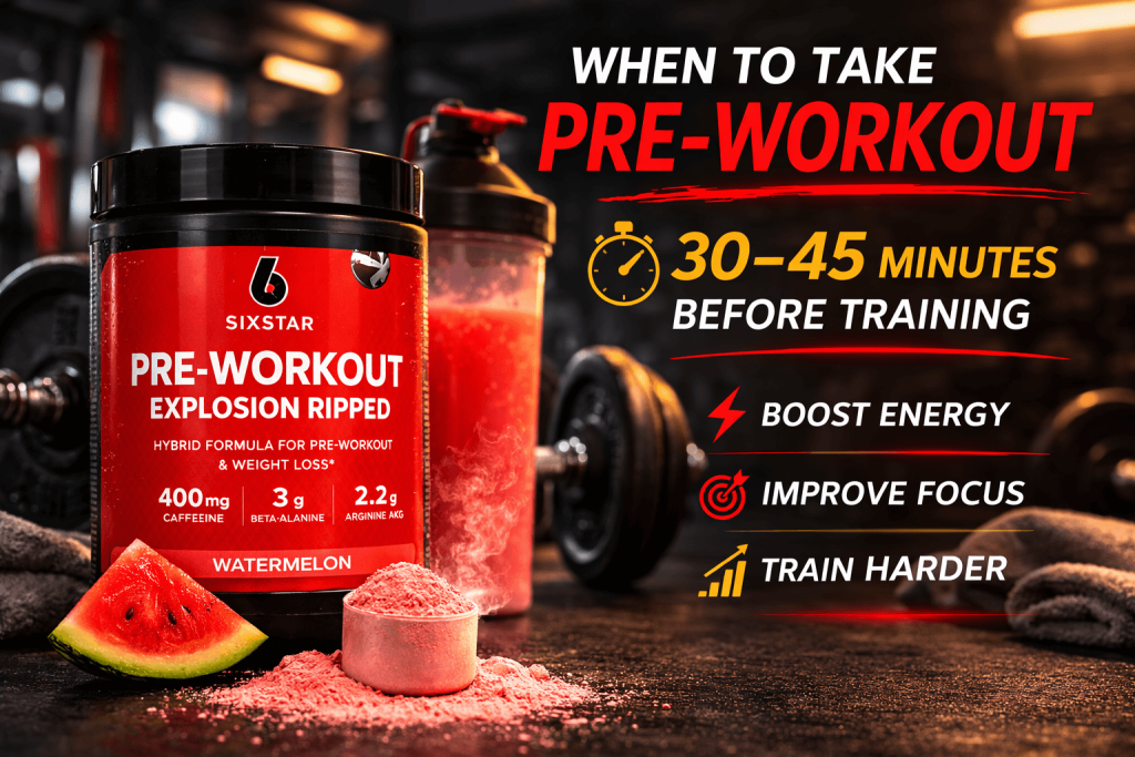 Six Star Pre Workout Explosion Ripped supplement used before gym workout for energy