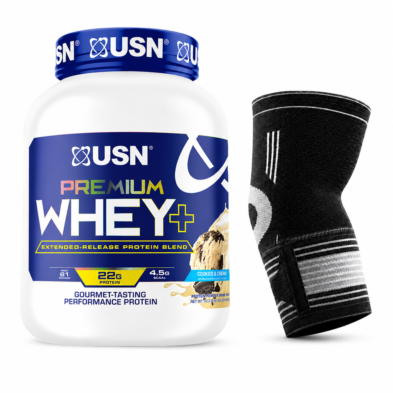 USN Premium Whey+ & High-Quality Elbow Support Sleeve Combo