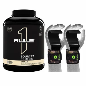 Rule 1 source7 protein + Metal Hook deadlift wraps combo pack